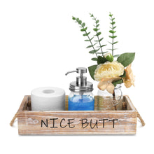 Load image into Gallery viewer, Nice Butt Toilet Paper Holder-Rustic Funny Home Decor Box for Bathroom Vanity Top,Table,Counter with Mason Jar Soap Dispenser w/ Stainless Steel Pump and Greenery Rose Champagne,Brown