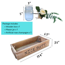 Load image into Gallery viewer, Nice Butt Toilet Paper Holder-Rustic Funny Home Decor Box for Bathroom Vanity Top,Table,Counter with Mason Jar Soap Dispenser w/ Stainless Steel Pump and Greenery Rose Champagne,Brown