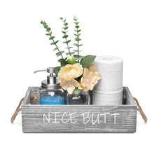 Load image into Gallery viewer, Nice Butt Bathroom Decor Box-Farmhouse Bathroom Decorations Wood Tissue Box Holder w/ 16oz Mason Jar Soap Dispenser&amp;Greenery Rose Champagne for Bathroom,Table and Counter,Grey