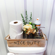 Load image into Gallery viewer, Funny Toilet Paper Holder for Bathroom-Rustic Nice Butt Decor Large Box Crate for Toilet Tank Decorations,Counter,Home Includes Mason Jar Soap Dispenser &amp; Artificial Flower,Brown