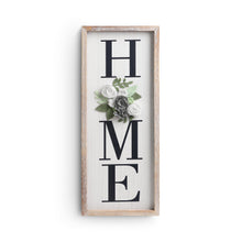 Load image into Gallery viewer, Vertical HOME Sign with Felt Flower - Farmhouse Wood Framed Sign for Home Decor, Gallery Wall Art,Home Plaque Wall Hanging Sign 21.7x8.6