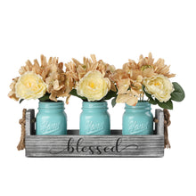 Load image into Gallery viewer, Living Room Table Centerpieces, Rustic Decorative Thankful Wood Tray,with Rose Bouquet Flower for Home,Coffee Table Dining Room,Kitchen,New Home Housewarming Gift【3 Jars 】