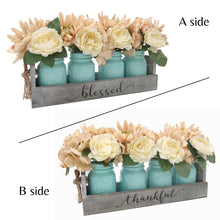 Load image into Gallery viewer, Table Centerpieces for Kitchen, Dining Table Wood Floral Modern Decorations Centerpieces for New Home Gift,Wedding Party,4-Blue Ceramic Jars