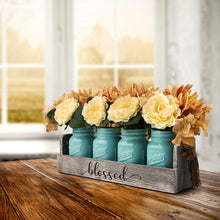 Load image into Gallery viewer, Table Centerpieces for Kitchen, Dining Table Wood Floral Modern Decorations Centerpieces for New Home Gift,Wedding Party,4-Blue Ceramic Jars