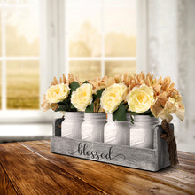 Load image into Gallery viewer, Dining Table Centerpieces, Farmhouse Floral Wood Tray Modern Centerpieces with 4-White Mason Jars &amp; Flowers for Dining Room, Kitchen, Living Room, Gift