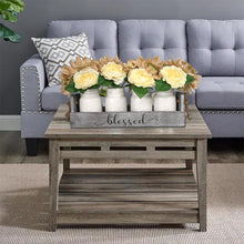 Load image into Gallery viewer, Dining Table Centerpieces, Farmhouse Floral Wood Tray Modern Centerpieces with 4-White Mason Jars &amp; Flowers for Dining Room, Kitchen, Living Room, Gift