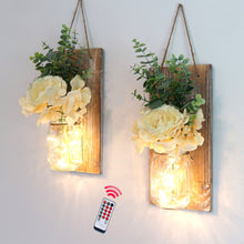 Load image into Gallery viewer, Wall Decor for Living Room - New Upgraded Design Modern Farmhouse Hanging Mason Jar Sconces with Remote Fairy Lights(Set of 2)Rustic Coffee…