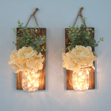 Load image into Gallery viewer, Wall Decor for Living Room - New Upgraded Design Modern Farmhouse Hanging Mason Jar Sconces with Remote Fairy Lights(Set of 2)Rustic Coffee…