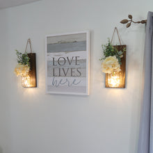 Load image into Gallery viewer, Wall Decor for Living Room - New Upgraded Design Modern Farmhouse Hanging Mason Jar Sconces with Remote Fairy Lights(Set of 2)Rustic Coffee…