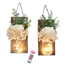 Load image into Gallery viewer, Wall Decor for Living Room - New Upgraded Design Modern Farmhouse Hanging Mason Jar Sconces with Remote Fairy Lights(Set of 2)Rustic Coffee…