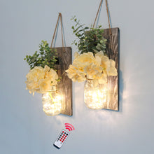 Load image into Gallery viewer, Wall Decor for Living Room - New Upgraded Design Modern Farmhouse Hanging Mason Jar Sconces with Remote Fairy Lights(Set of 2)Rustic Coffee…