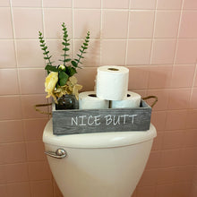 Load image into Gallery viewer, Nice Butt Bathroom Decor Box-Farmhouse Bathroom Decorations Wood Tissue Box Holder w/ 16oz Mason Jar Soap Dispenser&amp;Greenery Rose Champagne for Bathroom,Table and Counter,Grey