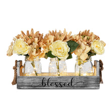 Load image into Gallery viewer, Mason Jar Centerpiece for Table,Country Kitchen Decor with Thankful Farmhouse Box, LED String Light &amp; Decorative Flowers for Home Kitchen Utensil Holder, Coffee Table Display