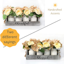 Load image into Gallery viewer, Dining Table Centerpieces, Farmhouse Floral Wood Tray Modern Centerpieces with 4-White Mason Jars &amp; Flowers for Dining Room, Kitchen, Living Room, Gift