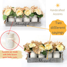 Load image into Gallery viewer, Dining Table Centerpieces, Farmhouse Floral Wood Tray Modern Centerpieces with 4-White Mason Jars &amp; Flowers for Dining Room, Kitchen, Living Room, Gift