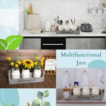 Load image into Gallery viewer, Farmhouse Mason Jar Centerpieces, Rustic Country Home Table Decor with 3 White Ceremic Mason Jars,Rose Bouquet Flowers for Dining Room,Living Room,Kitchen,Coffee Table,Utensils Holder