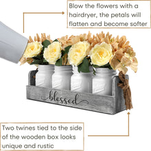 Load image into Gallery viewer, Dining Table Centerpieces, Farmhouse Floral Wood Tray Modern Centerpieces with 4-White Mason Jars &amp; Flowers for Dining Room, Kitchen, Living Room, Gift