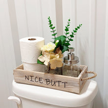 Load image into Gallery viewer, Nice Butt Toilet Paper Holder-Rustic Funny Home Decor Box for Bathroom Vanity Top,Table,Counter with Mason Jar Soap Dispenser w/ Stainless Steel Pump and Greenery Rose Champagne,Brown