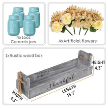 Load image into Gallery viewer, Table Centerpieces for Kitchen, Dining Table Wood Floral Modern Decorations Centerpieces for New Home Gift,Wedding Party,4-Blue Ceramic Jars